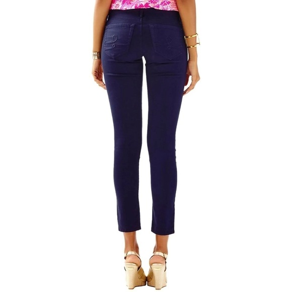 🌸 Lilly Pulitzer Worth Skinny Jean Silk Sateen Pant Midnight Navy Blue 2 - Picture 3 of 10